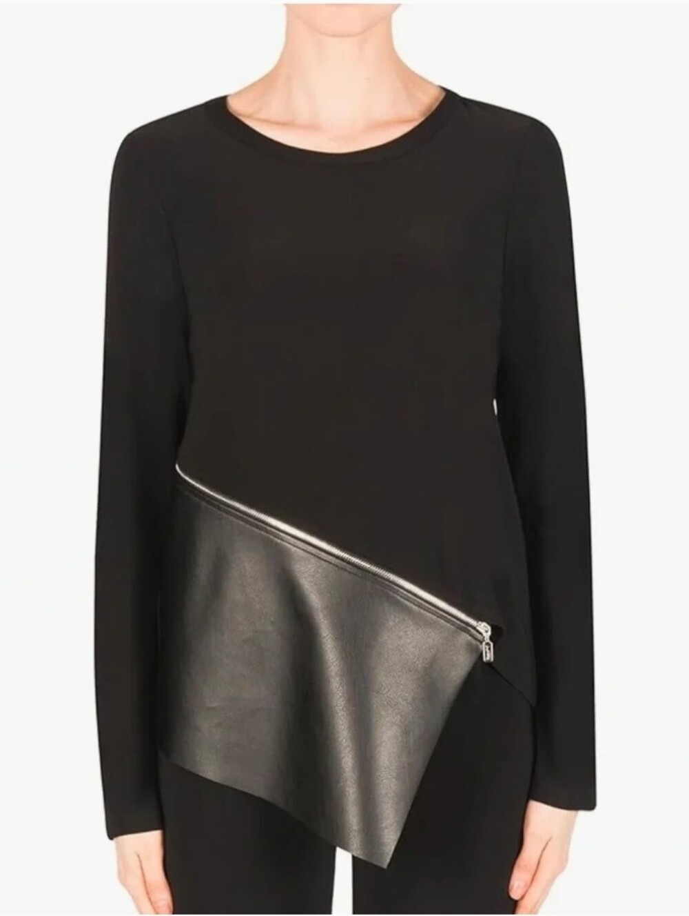 Joseph Ribkoff Women's Faux Leather Accented Top Style 183439 Black Size 6